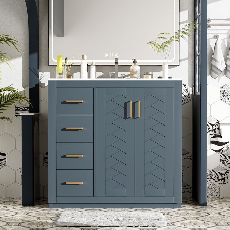 Bathroom Vanity With Sink Combo, Storage Cabinet, Freestanding Set With 3 Drawers & Soft Closing Doors