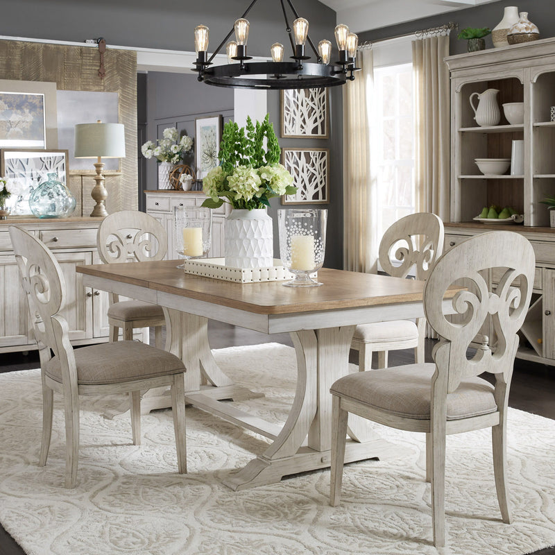 Farmhouse Reimagined - Trestle Table - Antique White / Chestnut Tops