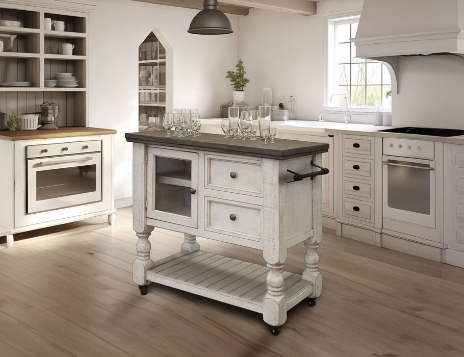 Stone - Kitchen Island With 2 Drawer / 1 Glass Door - Antiqued Ivory / Weathered Gray