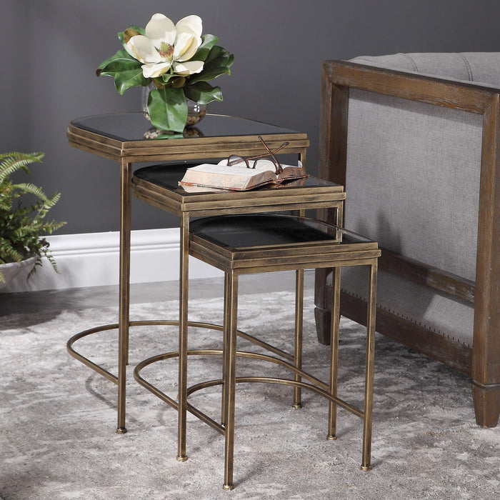 India - Nesting Tables (Set of 3) - Light Brown & Black