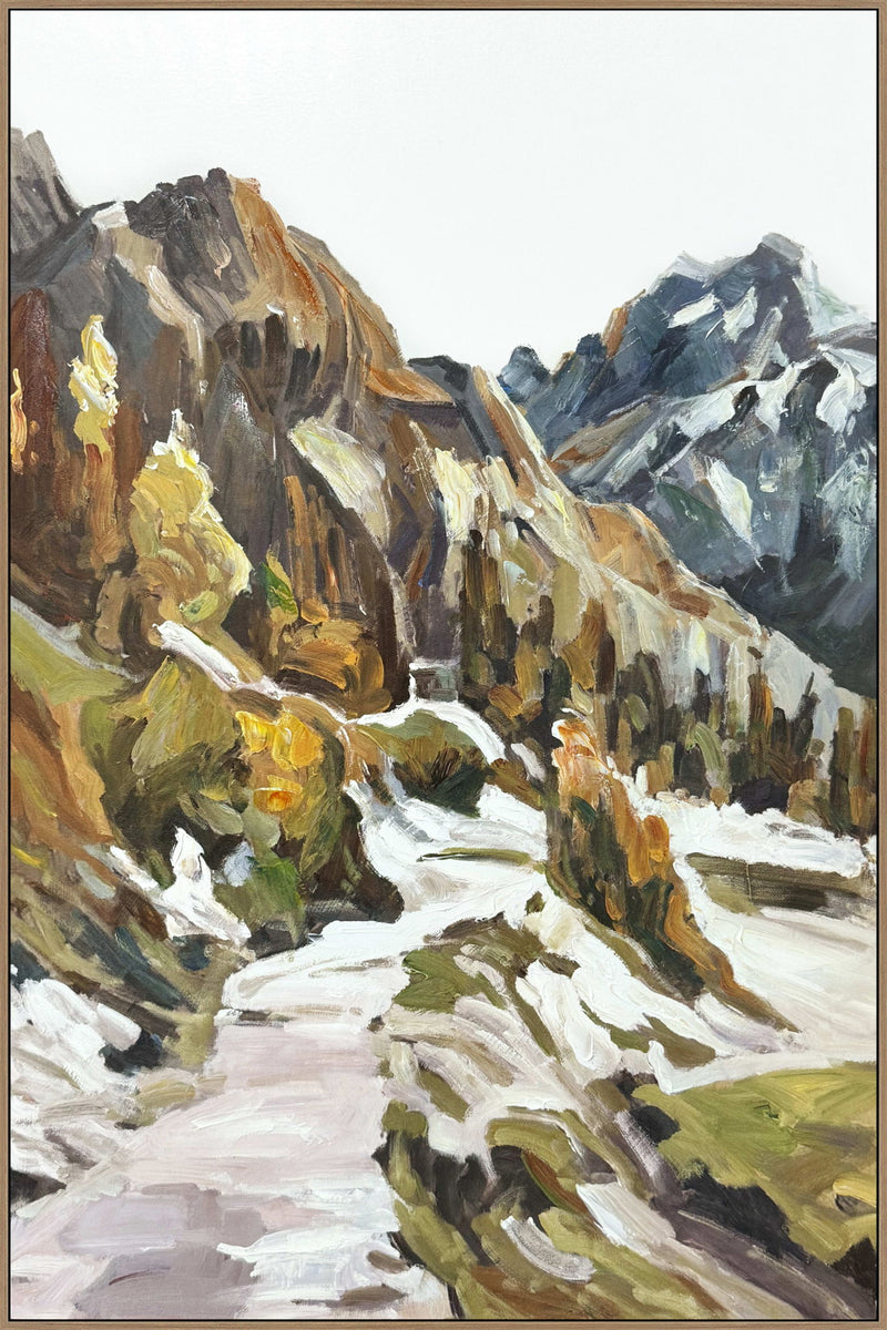 Ochre Alpine Passage I - 32 X 48 - Hand-Embellished Canvas In Frame - Ochre