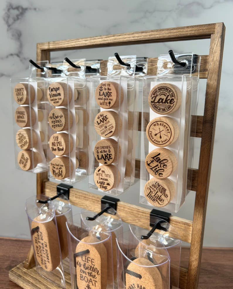 Engraved Wood Wine Bottle Stoppers - Pack of 4 Toppers