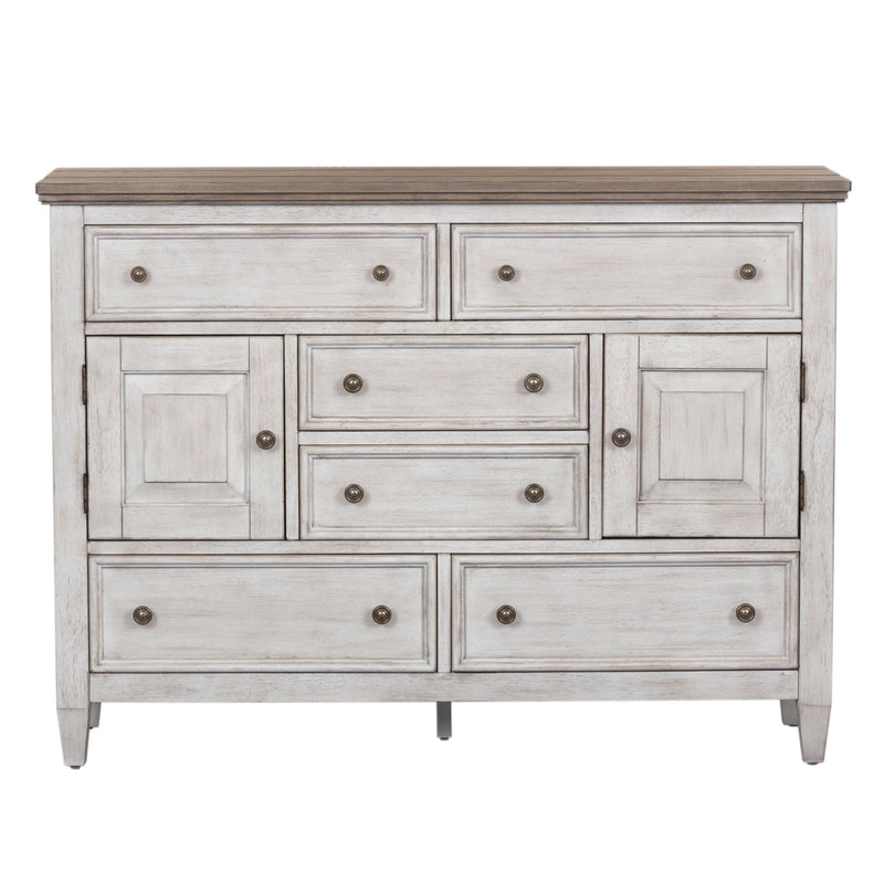 Heartland - 2 Door 6 Drawer Chesser - Antique White / Tobacco Tops