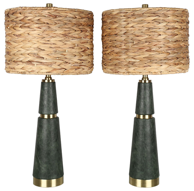 Olive Copse - 28 X 13 - Metal Table Lamp (Set of 2) - Dark Olive Green, Soft Gold