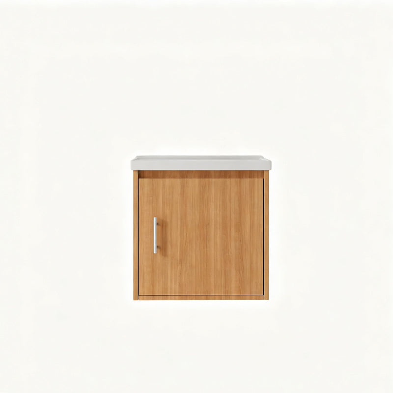 20" Floating Bathroom Vanity Combo With Sink, Soft Close Doors, Wall Mounted Solid Cabinet - Golden Oak