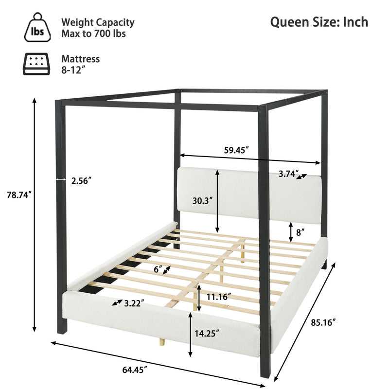 Queen Canopy Bed With Upholstery - White / Black