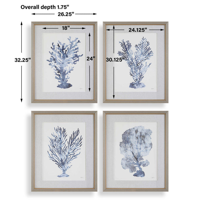 Shibori Coral - Framed Prints (Set of 4) - Light Gray