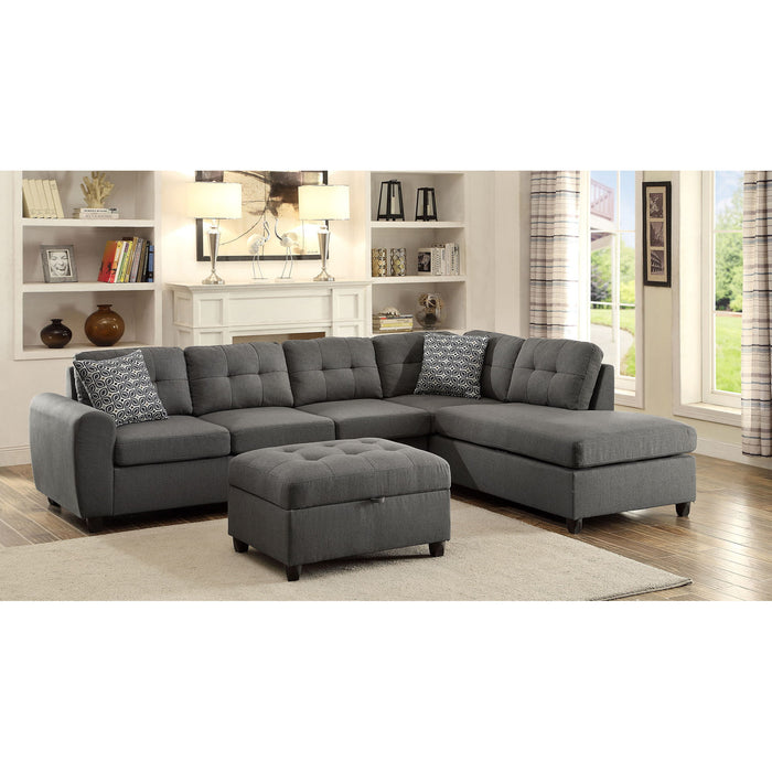 Balta - Button Tufted Sectional With Removable Cushion Upholstered Sofa - Gray