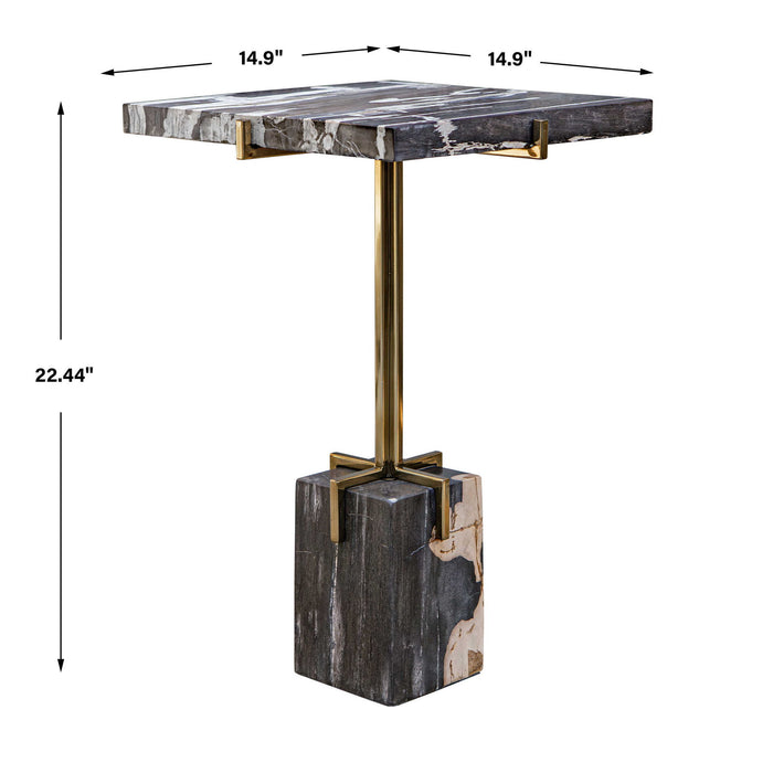 Rowman - Petrified Wood Accent Table - Bronze