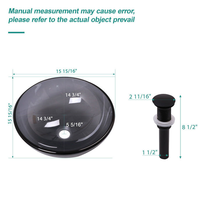 Artistic Tempered Glass Vessel Sink With Pop Up Drain
