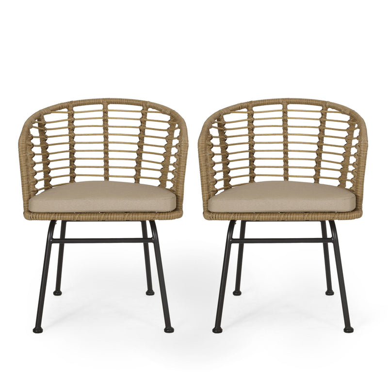 Randy - Modern Wicker Chair With Water Resistant Cushions - Brown / Beige