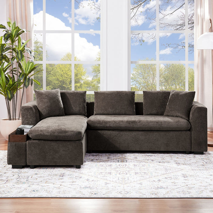 Modern L Shaped Sectional Sofa With Chenille Upholstery And Wooden Storage