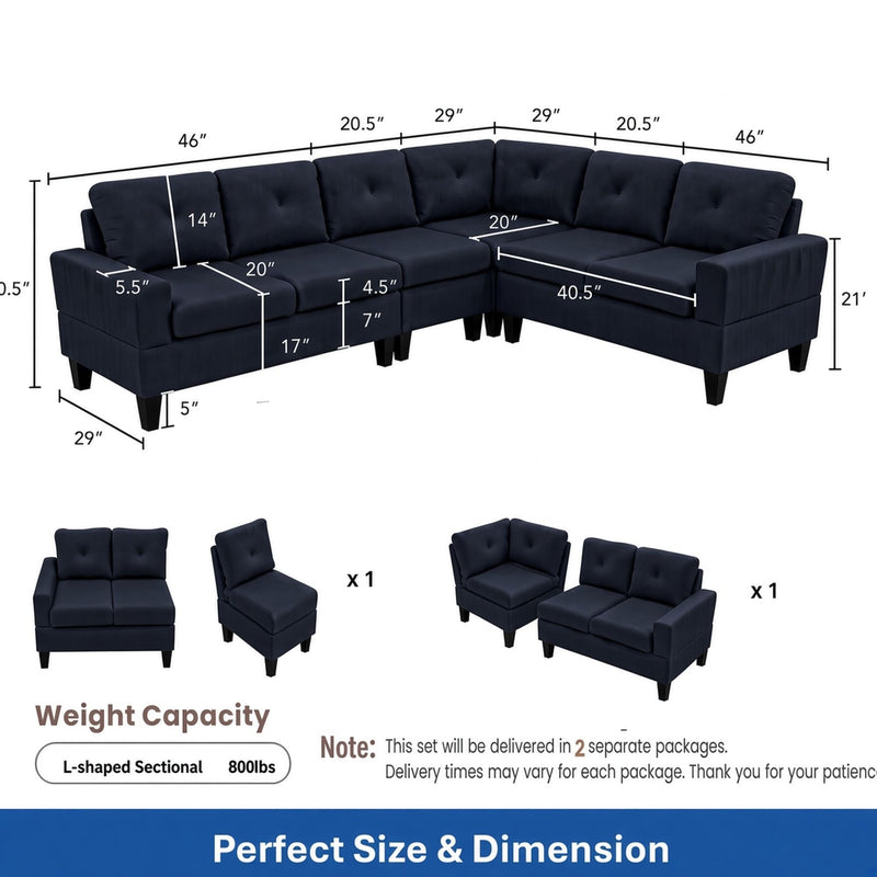 Modular L - Shaped Sectional Sofa 6 Seater 4 Piece Couch With Chaise