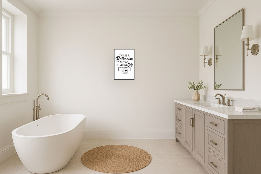 "Quirky Restroom Reminder" Canvas In Frame - Black / White
