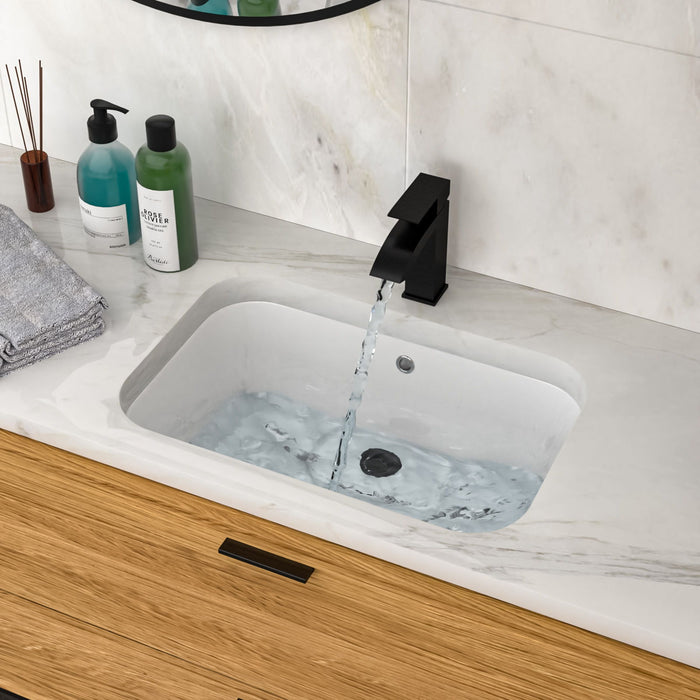 Undermount Bathroom Sink 22" X 15.25" With Overflow Sleek, High Temperature Fired, Stain Resistant, Smooth Polished Surface - White