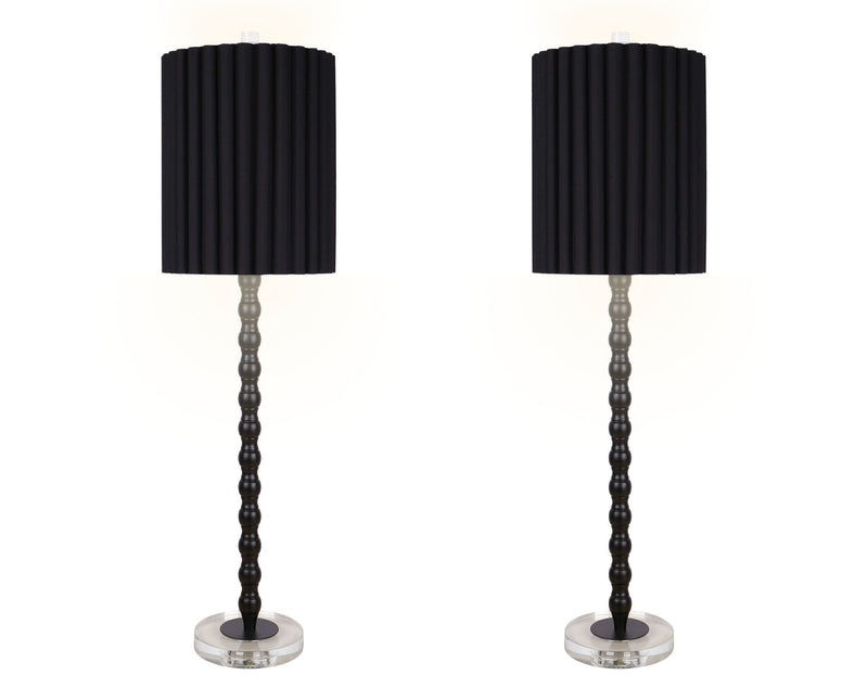 "Obsidian Elegance" Metal Buffet Lamp (Set of 2) - Black / Clear Crystal