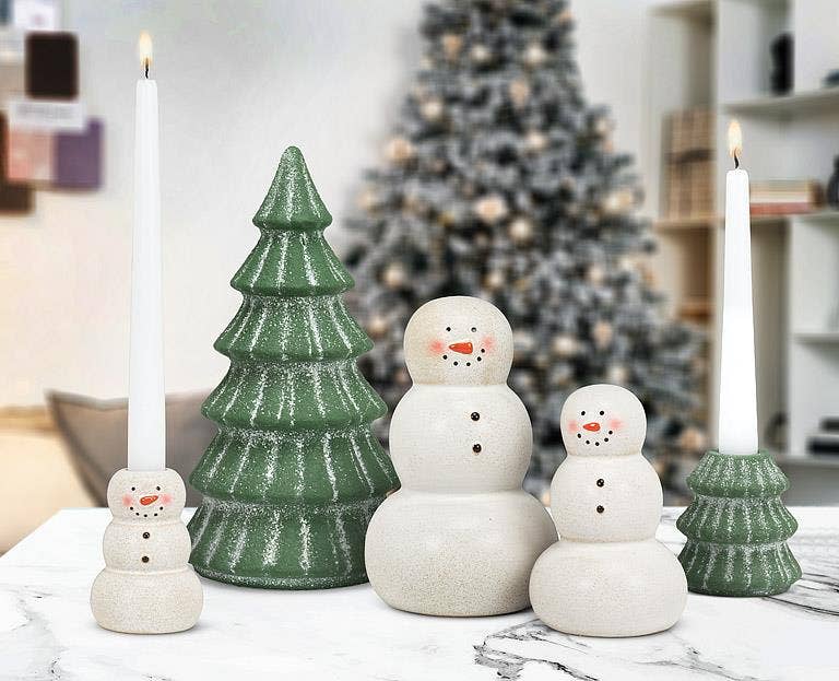 Snowy Evergreen Tree Taper Holder