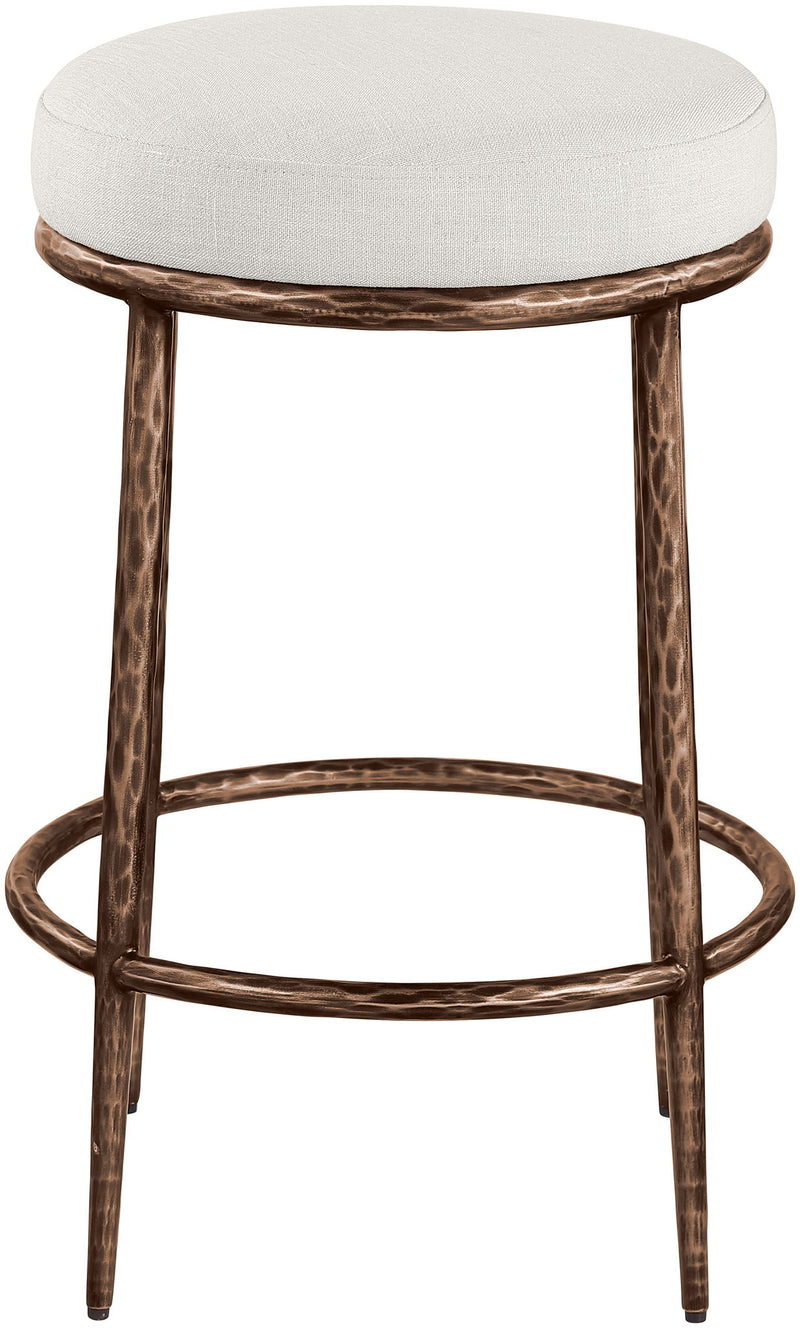 Ferro - Linen Textured Performance Fabric Upholstered Backless Counter Stool - Cream / Brushed Bronze