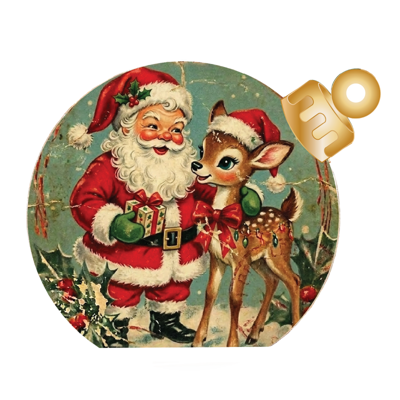 Vintage Santa & Reindeer Wood Table Top Sitter