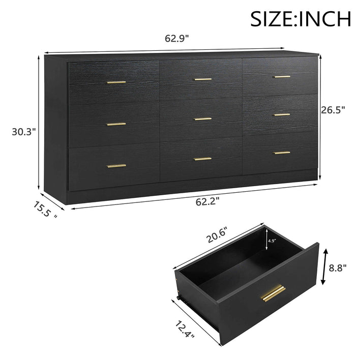 Modern Drawer Dresser For Bedroom, Ample Storage Wide Chest Of Drawers