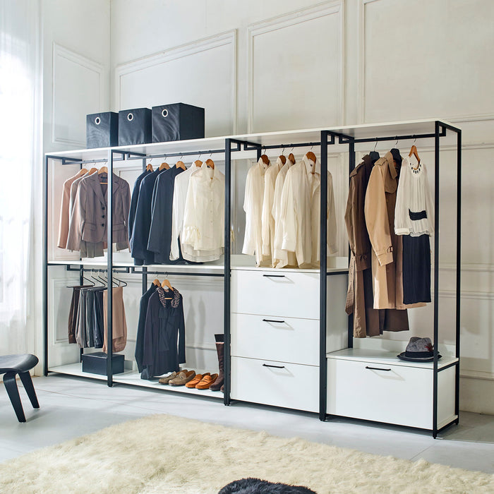 Fiona - Freestanding Walk In Closet System With Metal Frame Durable Storage Solution Melamine - White