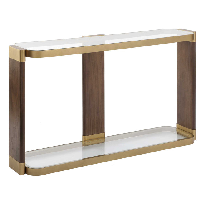 Ryles - Glass Console Table - Brass / Brown / Woodtone