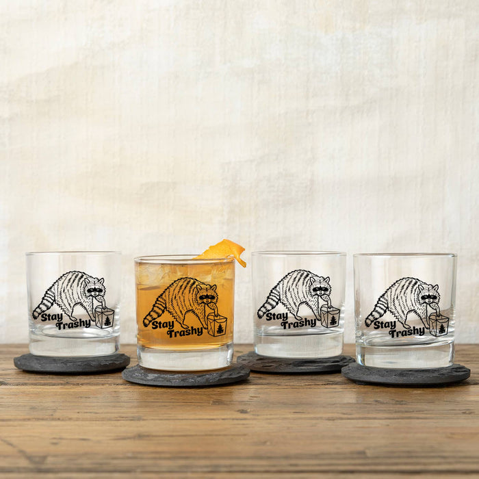 Rocks Glasses | Raccoon Glass | Funny Glasses | Stay Trashy