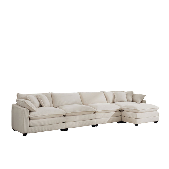 Modern Oversized Modular Cushion Sofa With Ottoman, Low Back, Deep Seating Sofa Set