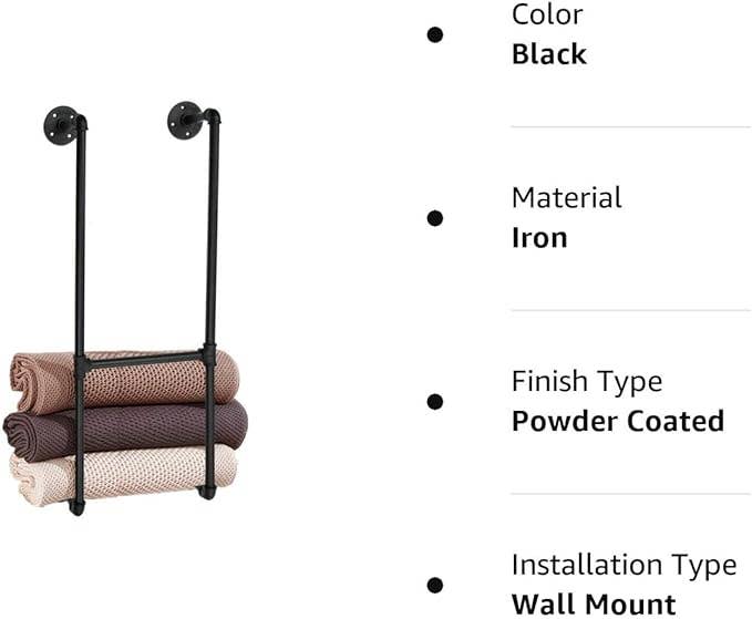 Bathroom Towel Rack, Wall Mounted Industrial Pipe Organizer