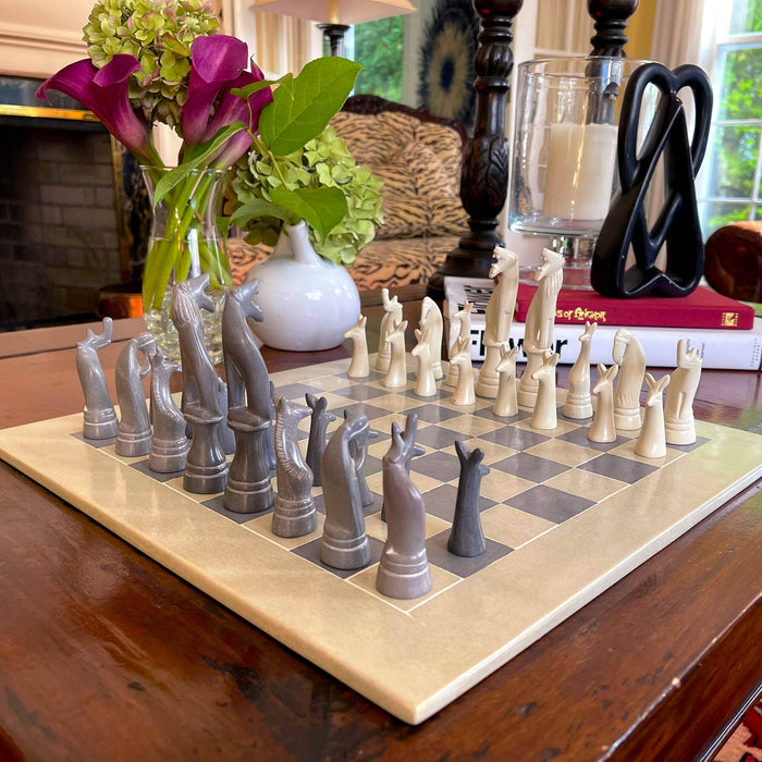 Hand-Carved Soapstone Chess Set - Safari Animals