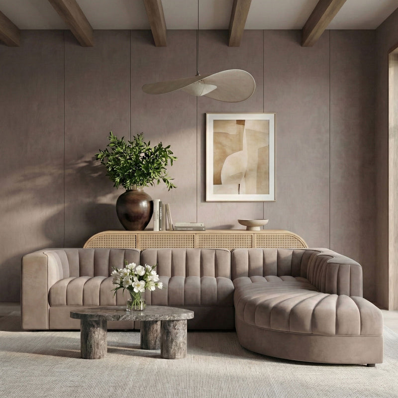 Rummi - Velvet Performance Fabric Upholstered 5 Piece Modular Sectional