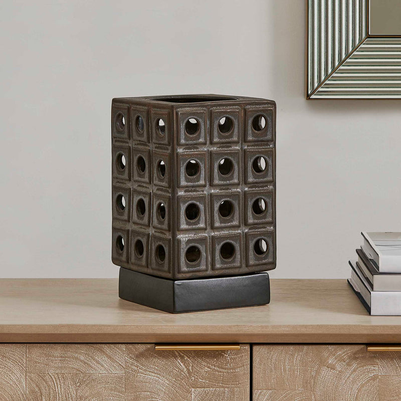 Lattice - Indoor-Outdoor Lantern Candleholder - Brown / Gray