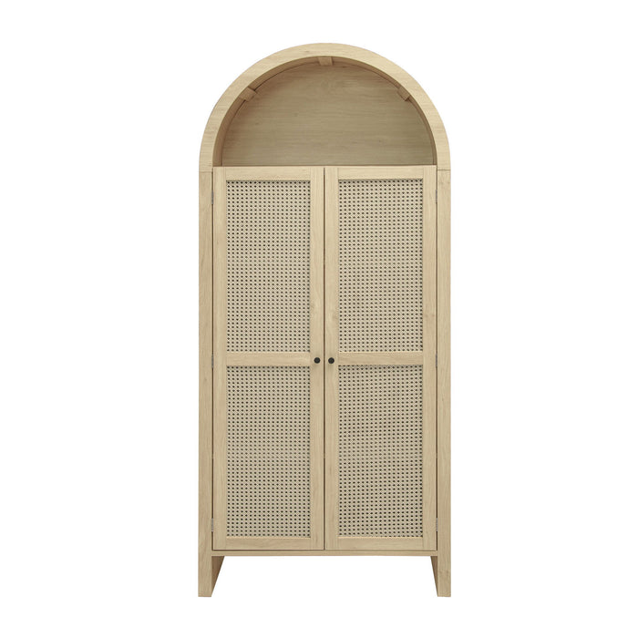 Tall Arched Kitchen Pantry, Arched Storage Display Cabinet With 2 Drawers & Adjustable Shelves, Rattan Door Versatile Storage Cabinet For Kitchen, Dining Room - Natural