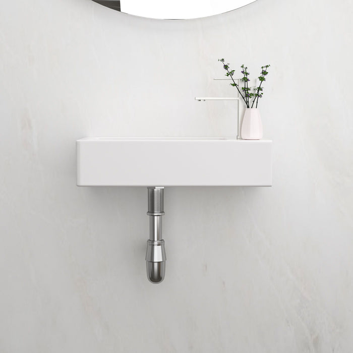 Modern Ceramic Rectangle Wall Mount Bathroom Sink With Single Faucet Hole - White