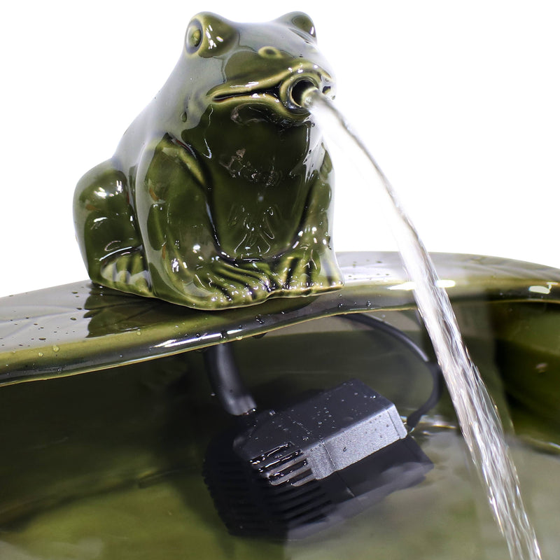 Frog Glazed Ceramic Outdoor Solar Water Fountain - 7 in