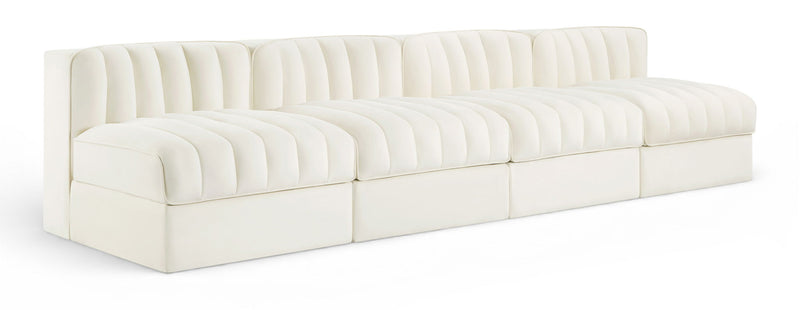 Rummi - Armless Velvet Performance Fabric Upholstered 4 Piece Modular Sofa