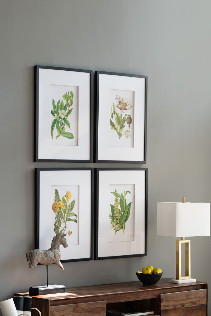Botanical Flower Wall Art, Home Decor For Living Room Dining Room, Bedroom, Hallway (Set of 4) - White / Blue