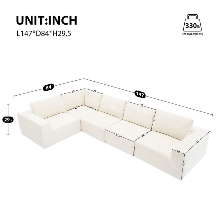 Modular Sectional With Wide Seat Free Combination L Shaped Couch Set Cloud Upholstered Minimalist Boneless Sofa