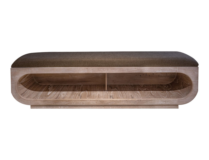 Balam - Wooden Bench With Fabric Cushioned Seat - Ivory White