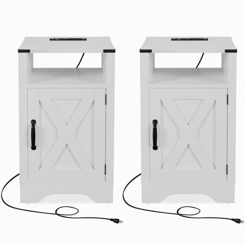 Farmhouse Nightstand, Charging Station & Storage