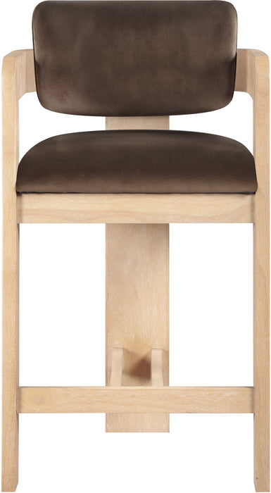 Sacha - Velvet Stool With Natural Base