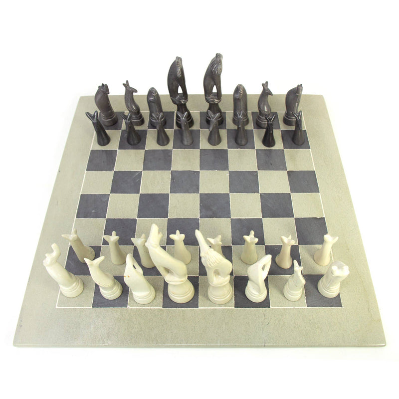 Hand-Carved Soapstone Chess Set - Safari Animals