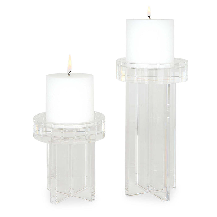 Crystal - Pillar Candleholders (Set of 2) - Silver
