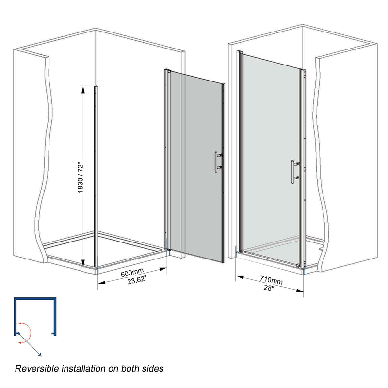 Shower Door, Tempered Glass With Safety Film - Chrome