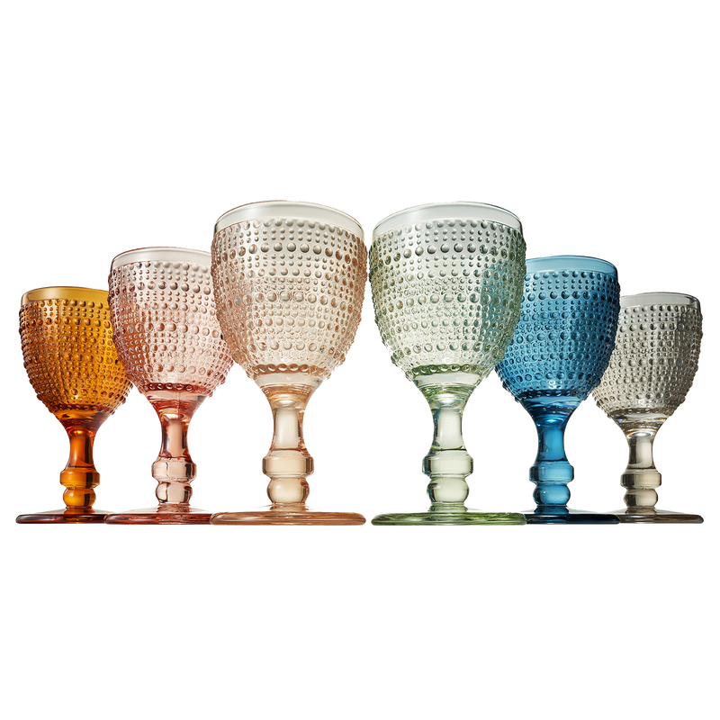 Beaded Goblet Wine Drinking Glasses Set | Set of 6 | 14.8 OZ