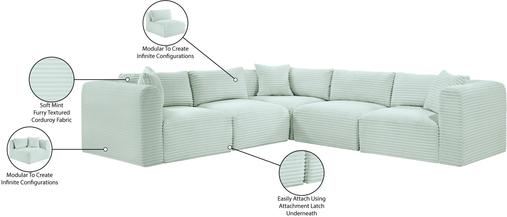 Shaggy - 5 Piece Modular Corner Sectional