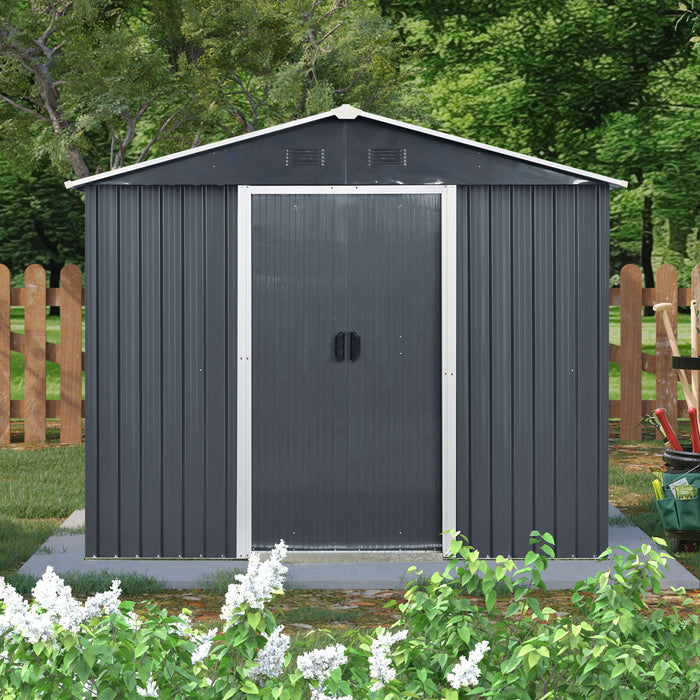 8Ft X 4Ft Outdoor Metal Storage Shed With Window And Metal Foundation For Backyard, Patio, Lawn