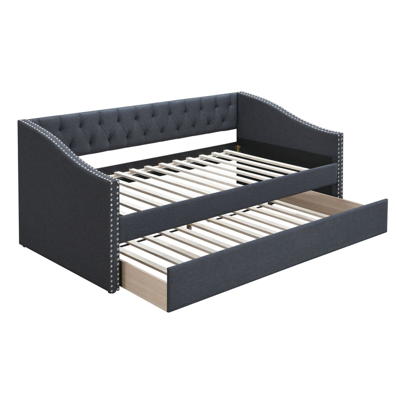 Daybed With Trundle Nailhead Trim Button Tufted