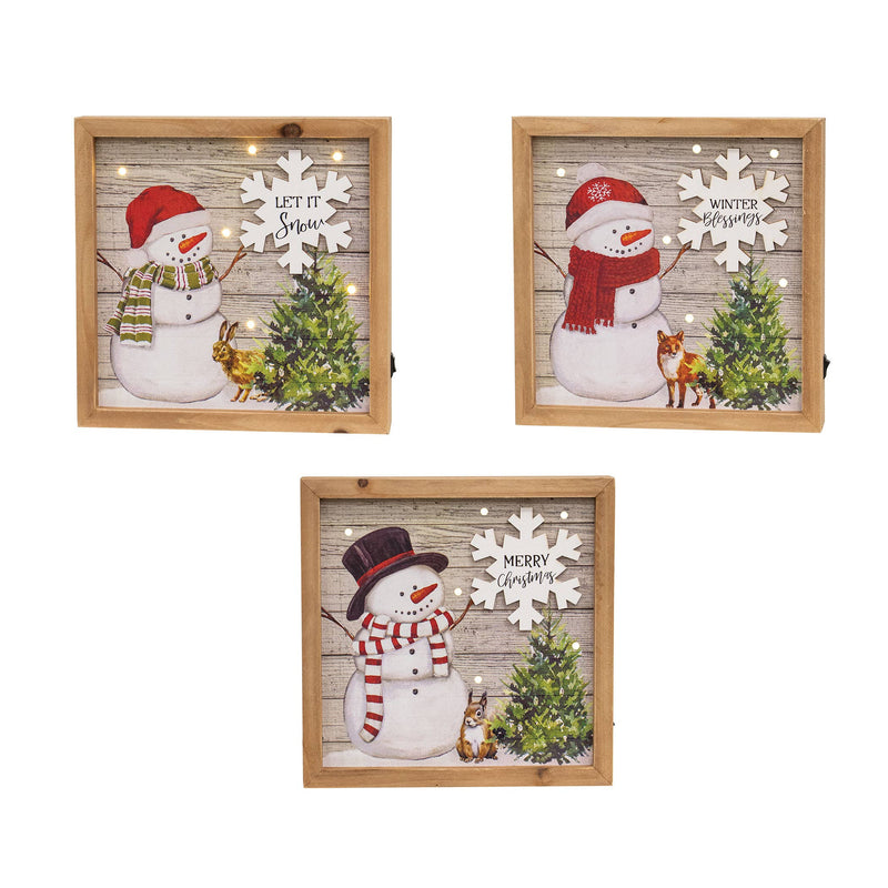 Snowman Box Sign w/ LED Lights 3 Asstd