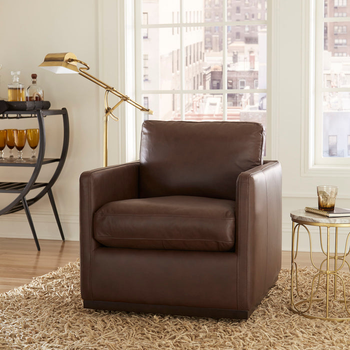 Weston - Leather Swivel Accent Chair - Timber